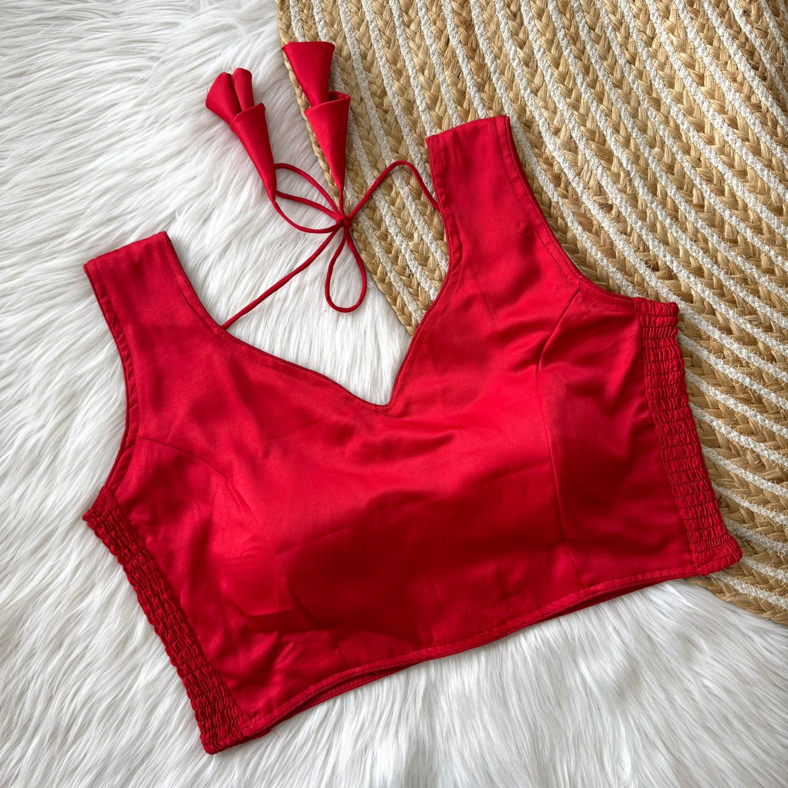Pure Silk Stretchable Blouse-Red
